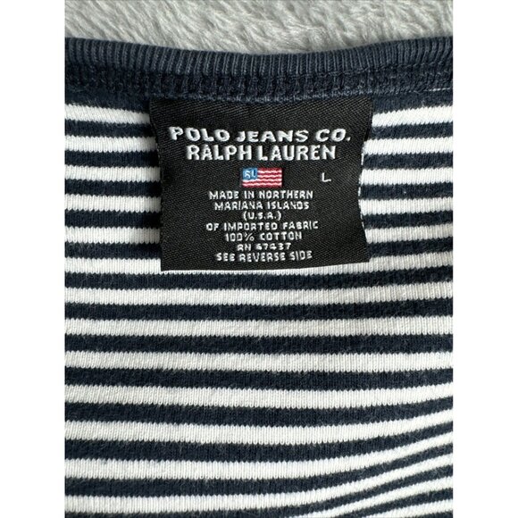 Ralph Lauren Shirt Polo JEANS Company Woman’s Crop Top Blue/White Stripped Large - Picture 9 of 11